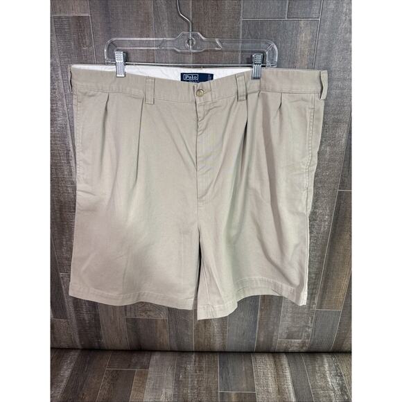 Polo Ralph Lauren Shorts Mens 42 Khaki Beige‎ Pleated Chino Tyler - Picture 1 of 7